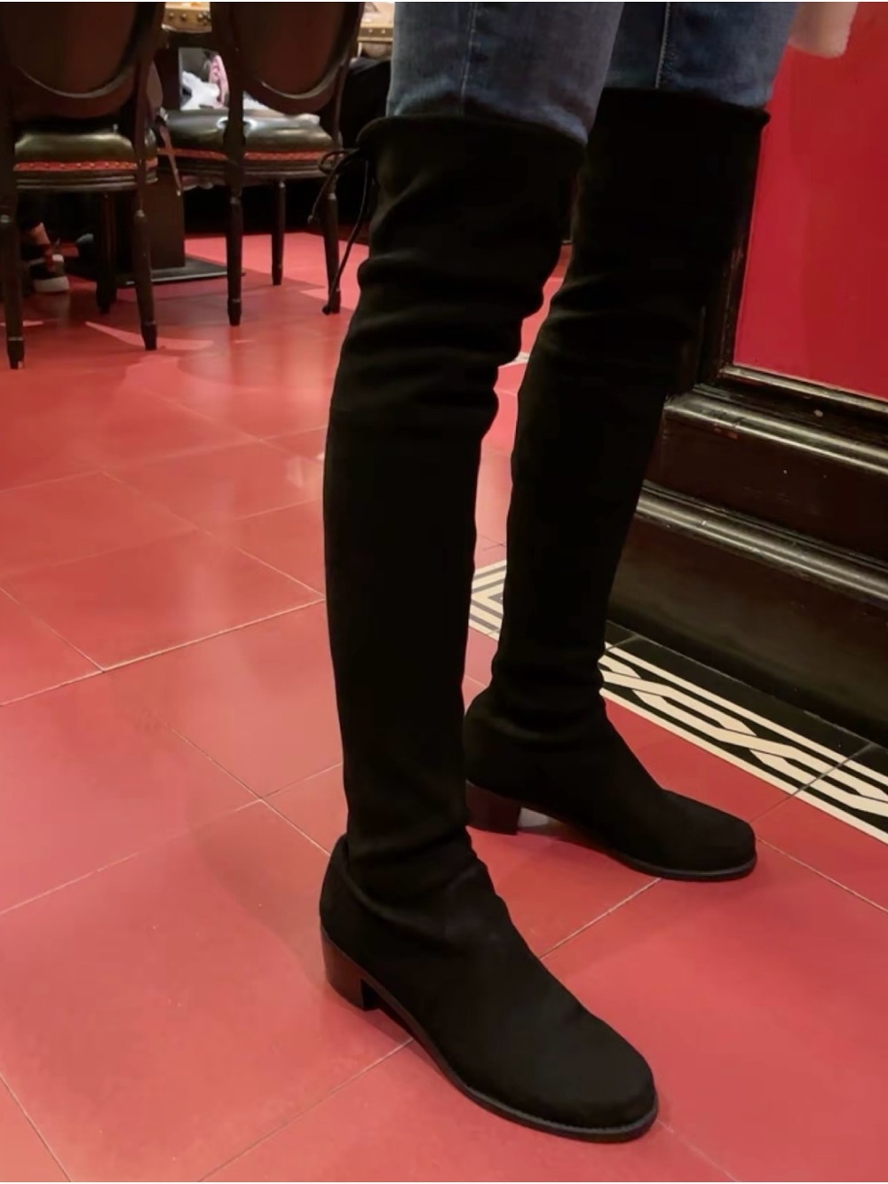 Stuart Weitzman Black Over-the-Knee Stretch Suede Boots